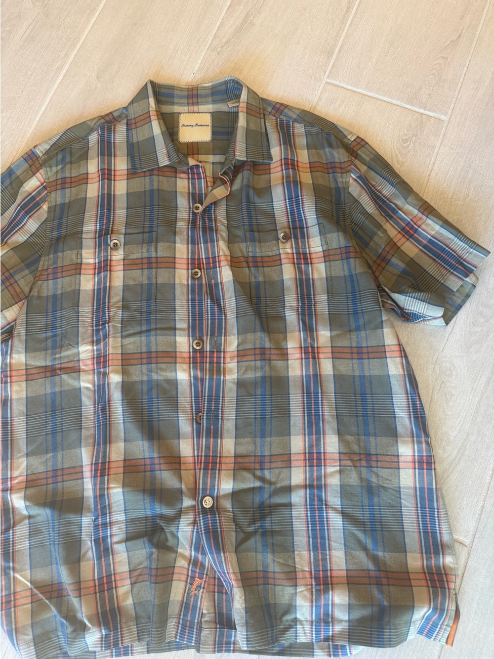 Tommy Bahama Plaid Short-Sleeve Button-Down Shirt - Blue, Green, Tan